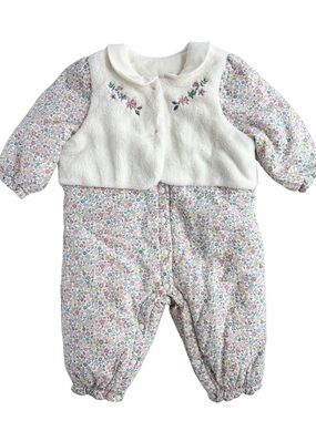 Dave & Bella Baby Floral Romper Approx. 6-9 Months Embroidered Peter Pan Collar